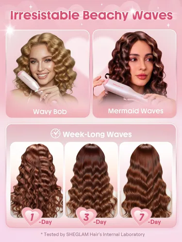 Vista 7 de SHEGLAM Ondulador de cabello ondulado de playa (rosa, 0.75 pulgadas)
