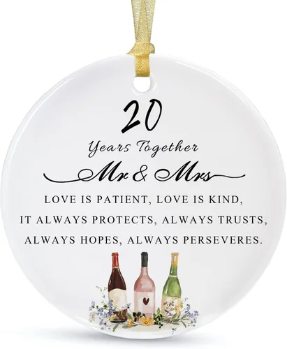 Vista 9 de Adorno de Navidad de aniversario de 10 años 2026, décimo para parejas, adorno de cerámica de diez años casados para decorar bodas en el hogar