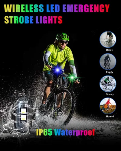 Vista 7 de Luces estroboscópicas LED inalámbricas con control remoto, luces de advertencia anticolisión recargables por USB, impermeables, luces LED
