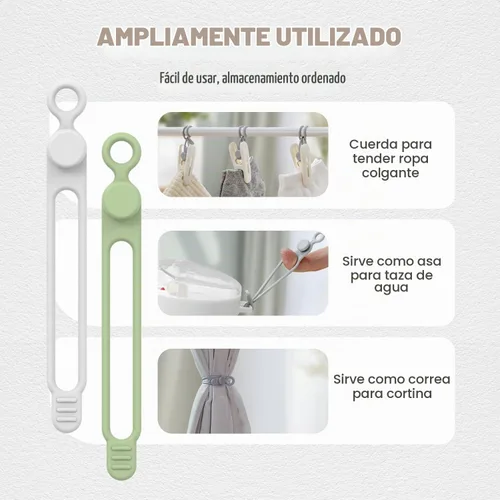 Vista 5 de Organizador de cables de datos, bridas de silicona actualizadas 2026, organizador de cables reutilizable, cable elástico multiusos para agrupar 18pcs