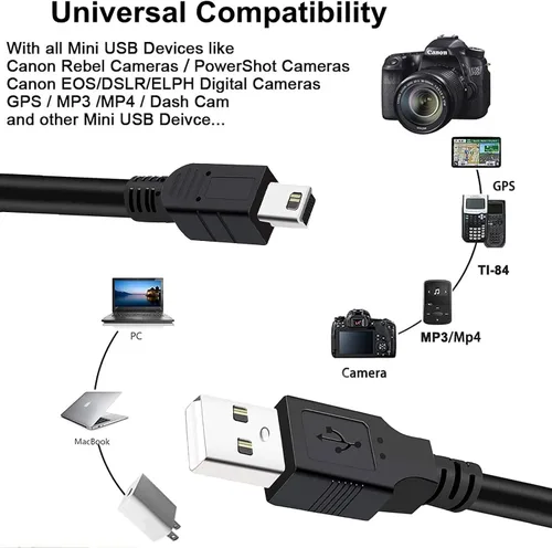 Vista 7 de Alitutumao Cable de carga de repuesto TI-84 Plus para cámara, cable USB, cable de interfaz de datos compatible con cámaras Canon PowerShot EOS DSLR