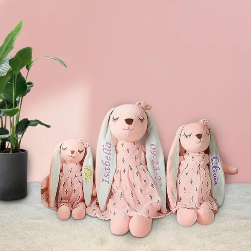 Vista 5 de Dyoart Conejo de Pascua personalizado con nombre, juguete de peluche bordado hecho a mano, regalo de Pascua personalizado para bebés y niñas pequeñas