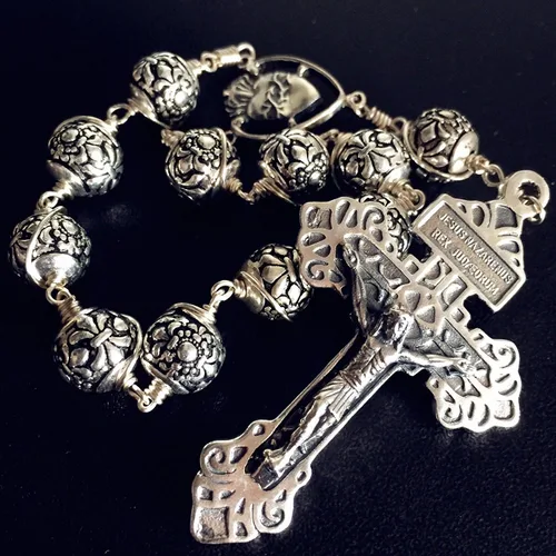 Vista 3 de elegantmedical Hecho a mano Bali plata esterlina cuentas cruz hecha a mano alambre envoltura de una década rosario pulsera caja de regalo