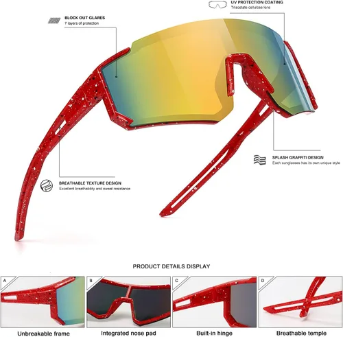 Vista 3 de SEKKAF Gafas de sol de béisbol juveniles para niños y niñas de 6 a 12 años de edad, gafas de sol deportivas de softbol para ciclismo y deportes