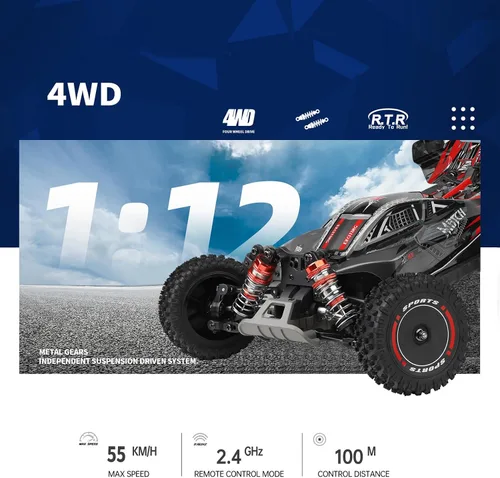 Vista 2 de GoolRC WLtoys 124010 - Autos RC para adultos, auto de control remoto a escala 1:12, 4WD 55KM/H, auto de carreras RC de alta velocidad, 2.4 GHz, todo