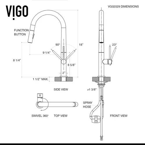 Vista 3 de VIGO Greenwich VG02029MB - Grifo de cocina con pulverizador desplegable de una sola manija de 18 pulgadas de alto, color negro mate