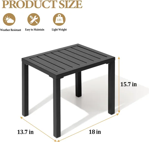 Vista 3 de Crestlive Products Mesa auxiliar para exteriores, mesa auxiliar rectangular de aluminio, mesa de café para patio pequeño para interiores y Negro