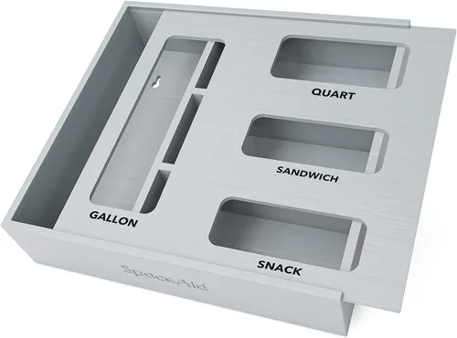 Vista 6 de SpaceAid Organizador de bolsas para cajón de cocina, de bambú, compatible con galón, cuarto de galón, sándwiches y aperitivos, para bolsas de 4