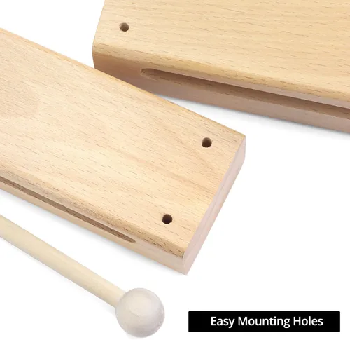 Vista 4 de QWORK Juego de instrumentos de percusión de madera, paquete de 2 bloques de sonido de madera con mazas, para conciertos, grabaciones y bandas