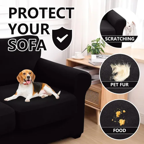 Vista 5 de hyha Fundas de sofá de 4 piezas para sofá de 3 cojines, fundas de sofá suaves y lavables, fundas de sofá elásticas para perros, protector de muebles
