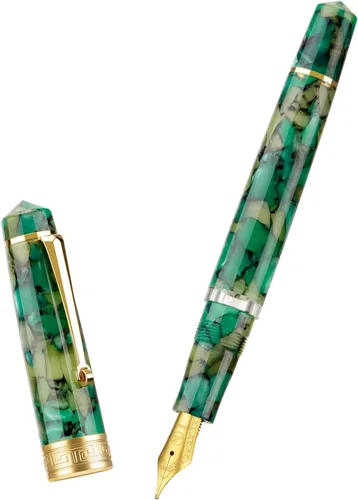 Vista 25 de Asvine P20 - Pluma estilográfica de pistón de resina ámbar, punta media de iridio, bordes dorados, colección Smooth Writer con estuche