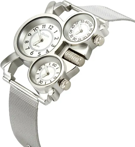 Vista 5 de Oct17 Reloj de pulsera analógico de cuarzo militar de acero inoxidable con malla de metal correa de reloj durable incluye subesferas multi zona