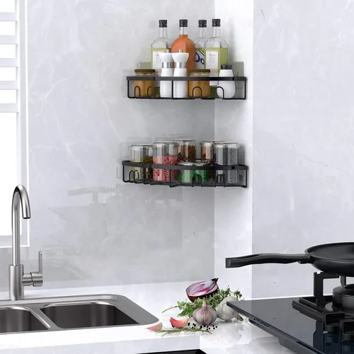Vista 8 de Organizador de esquina para ducha, paquete de 2 estantes organizadores adhesivos para baño, ducha, sin perforaciones, a prueba de óxido, para montar