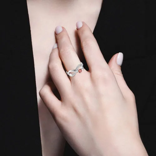 Vista 3 de STARCHENIE Anillo de Promesa Infinita de Plata de Ley 925 con Alas de Ángel y Anillo de Corazón para Mujer Talla 5-10 01-Granate-Enero