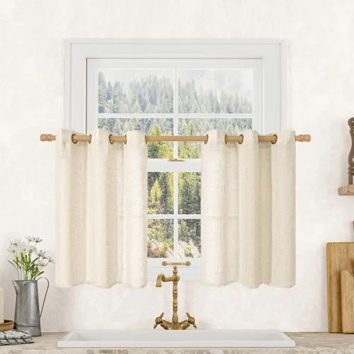 Vista 148 de LAMIT Cortinas de lino marrón caramelo para sala de estar, 84 pulgadas, de lino sintético, texturizado, filtrante de luz, paneles de privacidad