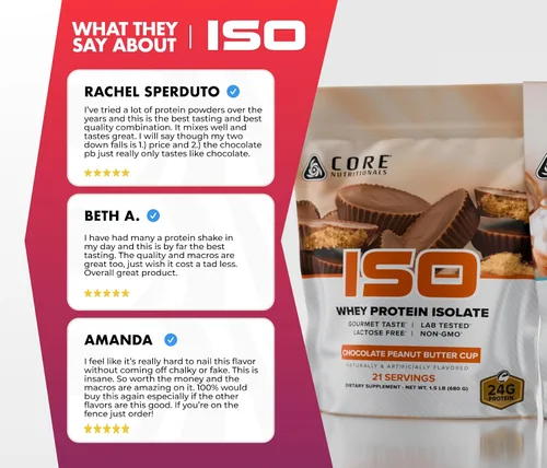Vista 6 de Core Nutritionals Aislamiento de proteína de suero ISO Proteína de alta pureza de aislado de suero Soporte muscular magro y recuperación 32