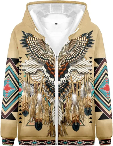 Vista 2 de SIAOMA Native American Indians - Sudadera con capucha unisex con estampado 3D con capucha y cremallera