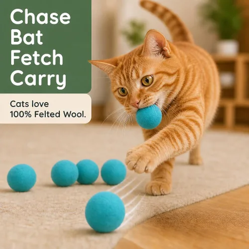 Vista 2 de Juguetes de lana para gatos – Pelotas de juguete de fieltro para mascotas pequeñas para buscar y jugar – Bola de lana silenciosa ecológica