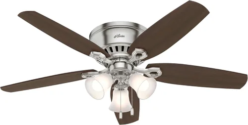 Vista 17 de Hunter Constructor, para interiores, ventilador de techo, cadena de tracción, 42 pulgadas, níquel cepillado con luces LED, montaje empotrado
