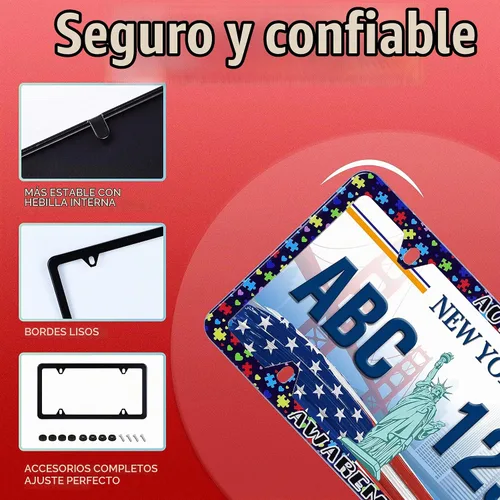 Vista 3 de Marco de matrícula de conciencia sobre el autismo, soporte para placa de matrícula de acero inoxidable, decoración de piezas de automóvil con Autism