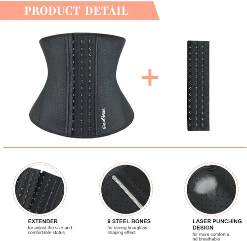 Vista 4 de FeelinGirl - Entrenador de cintura de látex para mujer pinza de cintura transpirable recortadora de cintura para entrenamiento reloj de arena