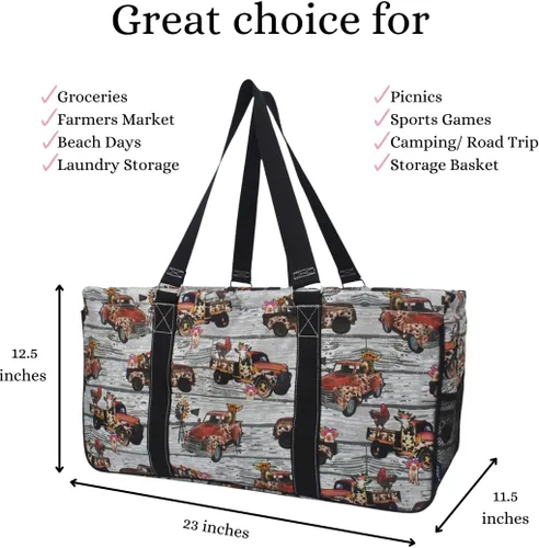 Vista 247 de NGIL Bolsa de comestibles reutilizable extra grande plegable de gran tamaño para comestibles, almacenamiento, picnic, playa, Estampado