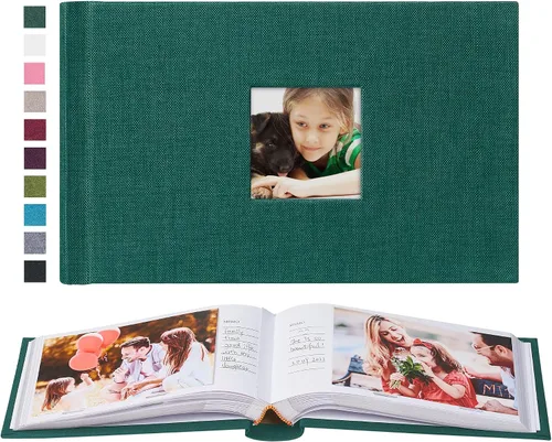 Vista 20 de Mublalbum - Pequeño álbum de fotos 4x6 con cubierta de lino y áreas de notas, libro de fotos con bolsillos verticales para boda, familia, bebé