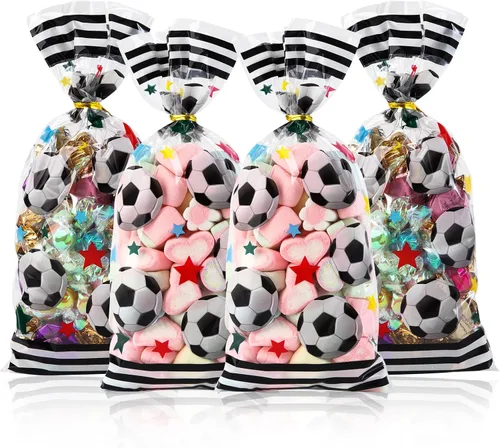 Vista 25 de 100 bolsas de celofán, bolsas de celofán transparente impresas con estrellas doradas de 3 x 5 pulgadas, 100 lazos giratorios, para envolver regalos