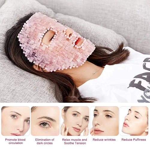 Vista 8 de ideayard Máscara de ojo de amatista y máscara facial de cuarzo rosa 100% Jade natural Calmar Piedra Máscara de ojos de cuarzo rosa Máscara facial