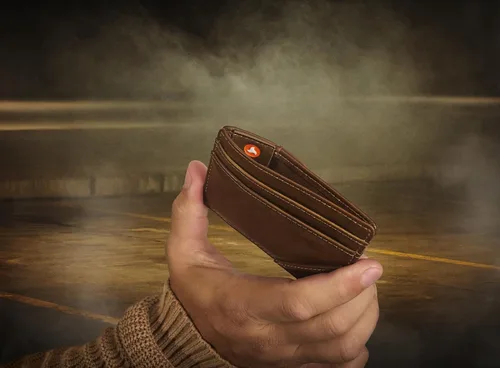 Vista 6 de GO Wallet (se adapta a 7 tarjetas + dinero en efectivo + bolsillo oculto), Vaquero Bio-Cuero, Estuche para tarjetas