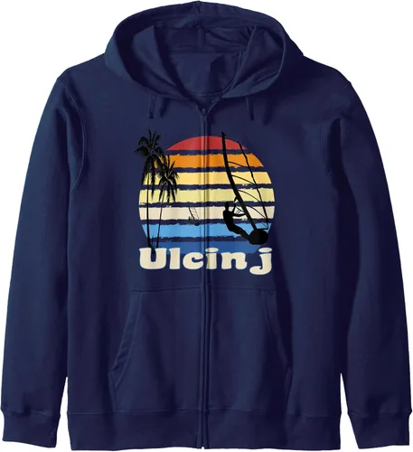 Vista 4 de Ulcinj Montenegro Windsurfing Windsurf Sudadera con capucha con cremallera para playa, Negro