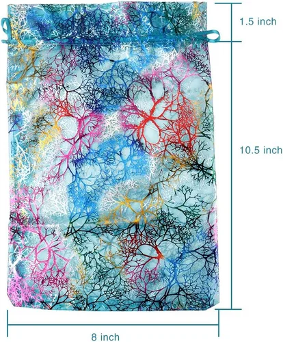 Vista 5 de Zwish Paquete de 50 bolsas de regalo de organza de 8 x 12 pulgadas, estilo azul coral para juguetes, dulces, chocolate, fiesta, Navidad, regalo