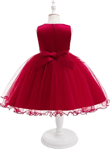 Vista 3 de Weileenice Vestido de dama de honor de encaje para niñas de flores, princesa, boda, graduación, concurso de cumpleaños, fiesta de cumpleaños, tutú