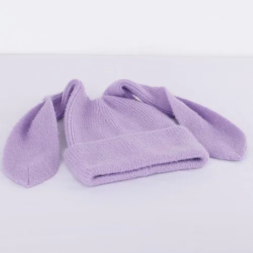 Vista 6 de Gorro de conejo para mujer, lindo conejo de ganchillo, gorro de invierno, cálido gorro de calavera para esquí al aire libre