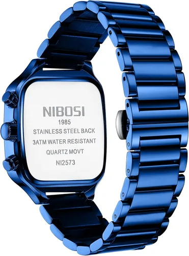 Vista 4 de NIBOSI Reloj de cuarzo para hombre, cronógrafo, cuadrado, dorado, resistente al agua, para negocios, militar, deportivo, acero inoxidable, fecha