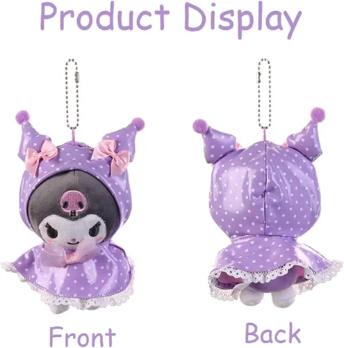 Vista 2 de Lindo llavero de peluche Kuromi Kawaii de peluche de animal de peluche llavero de coche accesorios de regalo para mujeres