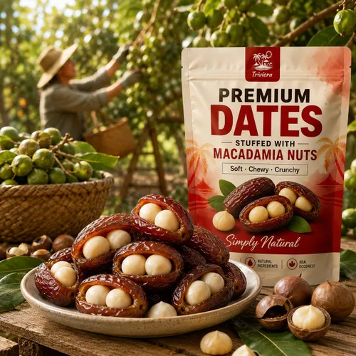 Vista 5 de Dátiles rellenos de macadamia, fechas premium con nueces de macadamia, 8.8 Rojo
