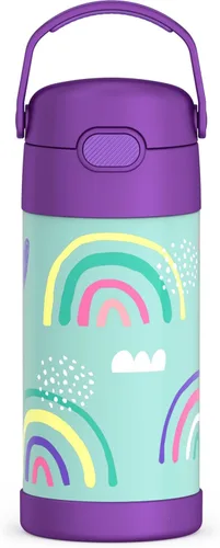 Vista 43 de THERMOS FUNTAINER - Botella de agua con pajilla, 12 onzas, botella de agua de acero inoxidable aislada al vacío para niños con tapa, color negro