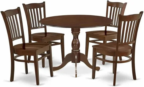 Vista 8 de East West Furniture DMGR3-LWH-W - Juego de comedor de 3 piezas que contiene una mesa de comedor redonda con gotas y 2 sillas de cocina, 42 x 42