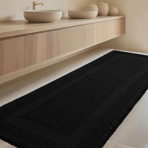 Vista 21 de Tapete de baño con diseño de gofre, moderno, bohemio, absorbente, antideslizante, ultrasuave, lavable a máquina, con letra de baño, dormitorio
