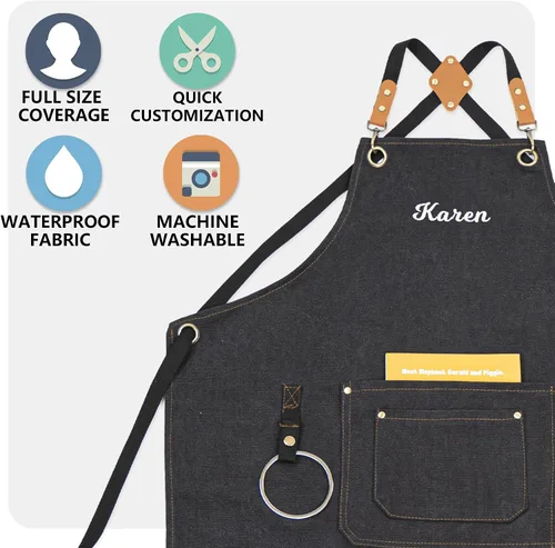 Vista 5 de Delantales de lona para mujeres y hombres, delantal de chef personalizado, para taller, cocina, carpintería, jardinería, camarero