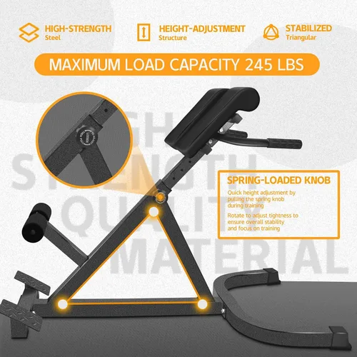 Vista 3 de Extensor de respaldo de silla romana, banco de hiperextensión ajustable doble ángulo y altura para gimnasio en casa, máquina de ejercicio de espalda