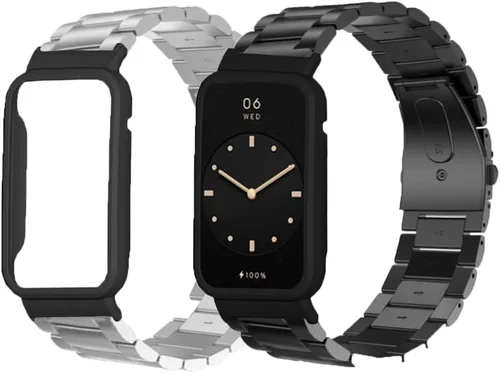 Vista 4 de Correa de metal compatible con Xiaomi Mi Band 7 Pro, correa de reloj de repuesto de acero inoxidable, cómoda correa ajustable con herramienta