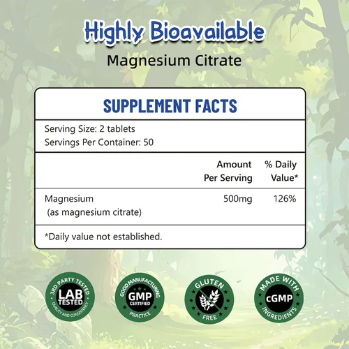 Vista 2 de Magnesio (Citrato) 500 mg - Suplemento de magnesio para hombres y mujeres - para la salud del corazón y los huesos, apoyo del sistema inmunológico