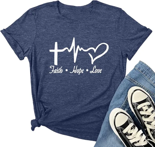 Vista 7 de MAXTREE - Camisetas con gráfico de fe, esperanza y amor para mujer, lindas camisetas Gris oscuro