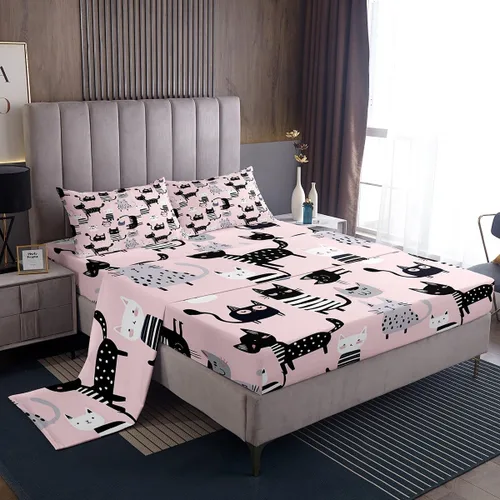 Vista 24 de Erosebridal Lindas sábanas de gato Kawaii fresa tamaño individual para niñas, diseño de arcoíris de dibujos animados, juegos de sábanas y fundas
