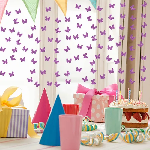 Vista 5 de PINKAAJ Confeti de mariposa, purpurina morada, 100 piezas, en forma de mariposa, ocasión de cumpleaños, material de papel