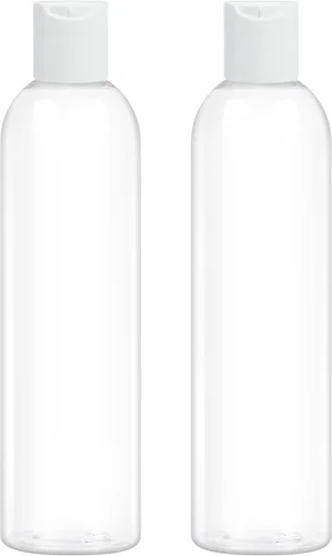 Vista 10 de Paquete de 2 botellas de plástico para champú de 8 onzas con tapas de disco, ámbar UV Protection, Leak Proof, Refillable, Travel Containers for