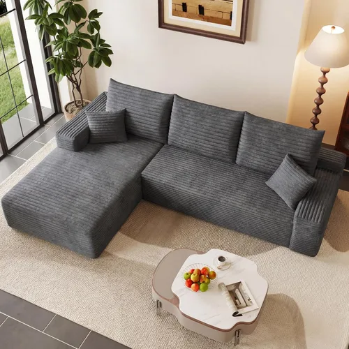 Vista 7 de Sofá modular de 95 pulgadas, sofá de nube en forma de L sin hueso con diván, asiento profundo tapizado de pana de espuma viscoelástica, no requiere