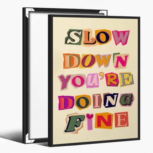 Vista 18 de Lienzo rosa para pared, arte de pared Slow Down Youre Doing, arte de pared fino, recordatorio diario, afirmaciones positivas, estimulante, frase